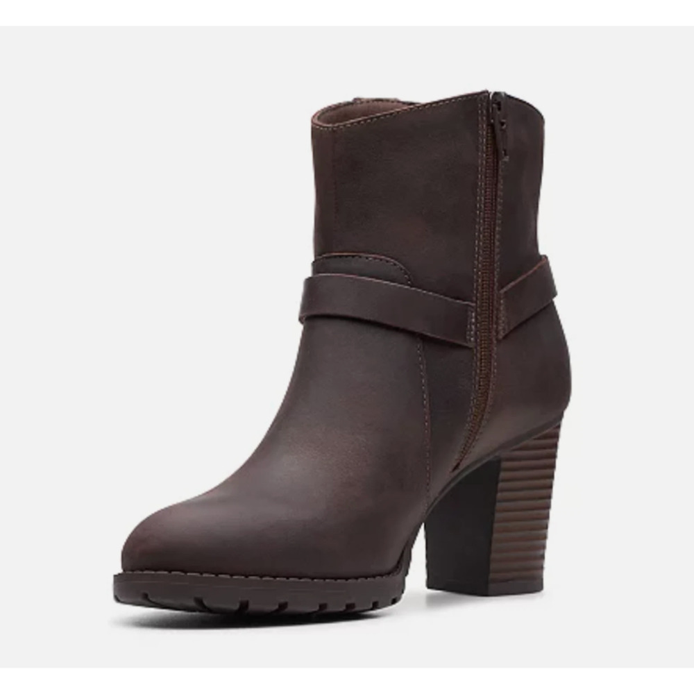Clarks Verona Rock Ankle Leather Boots Brown Heeled Western Buckle Size 9.5 - Picture 3 of 7